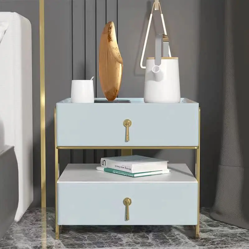 

Bedside Table Light Luxury Solid Wood Rock Slab Glass Bedside Cabinet Italian Nordic Bedside Shelf Storage Cabinet