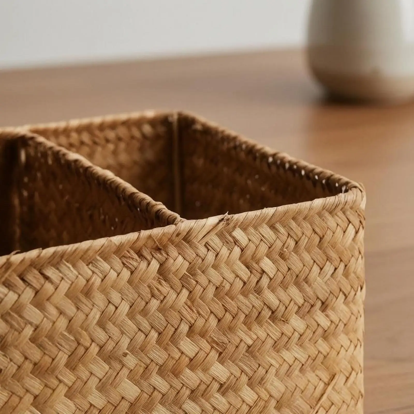 3 Section Wicker Basket Open Top Handwoven Rectangle Basket Tabletop