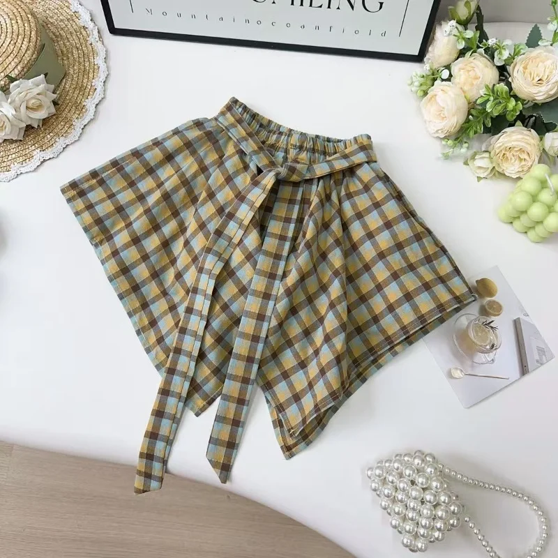 子供服セット タッセルベストトップス + イレギュラーチェック柄スカート 2点セット 幼児 女の子服 ベビー服セット 90-140CM