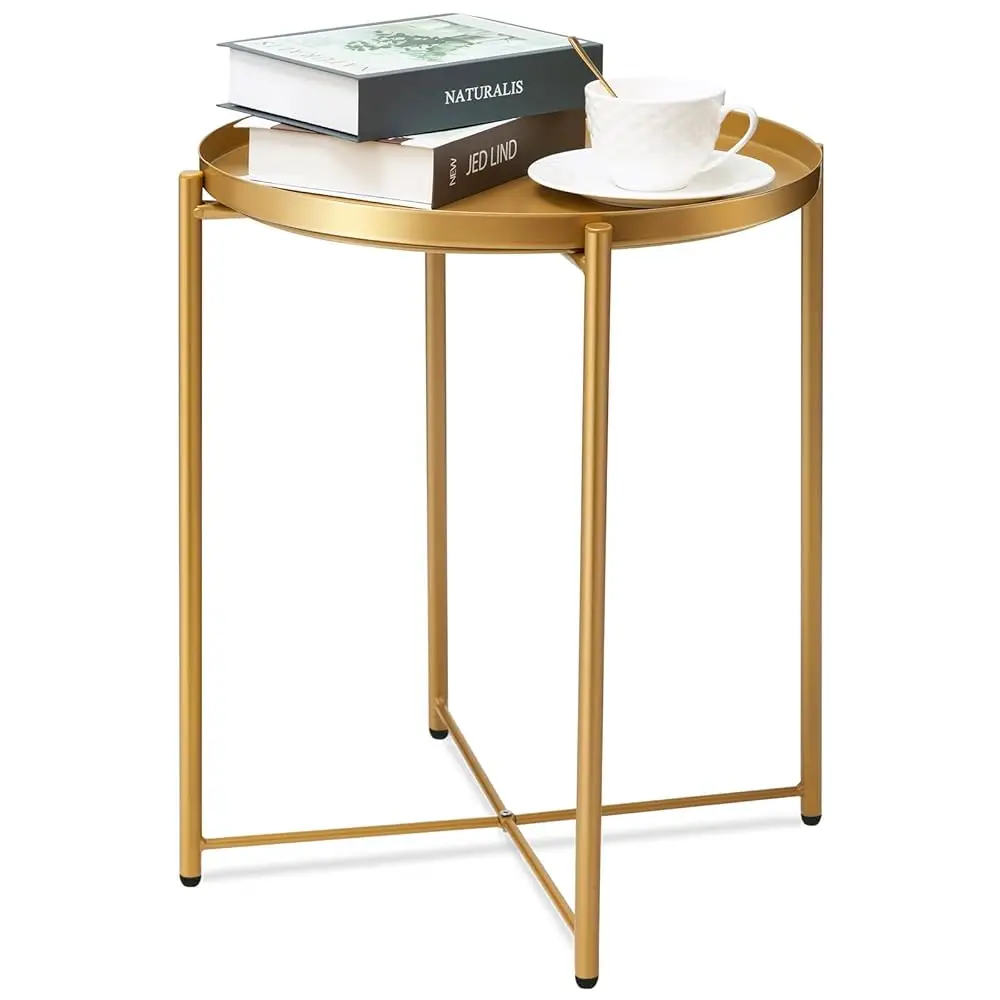 

Gold Side Table 2 Pack, Gold End Table For Small Spaces Outdoor Accent Table Round Metal Patio Coffee Table Waterproof