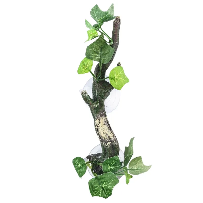 Resin Artificial Branches Reptile Cave Corner Fake Branch Terrarium Plant Decor With Suction Cup Amphibian Lizard Snake Climbing