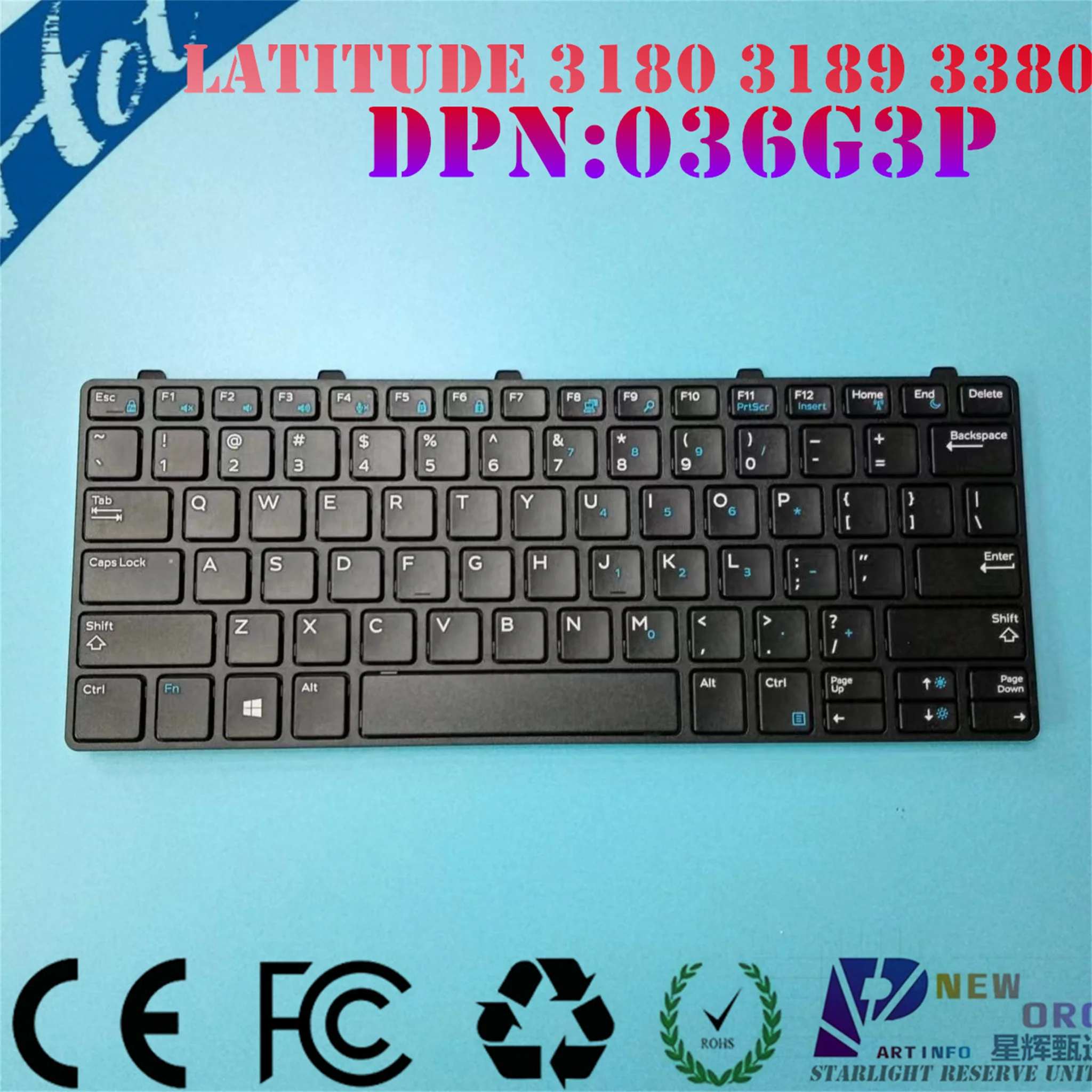 

NEW ORG US SP Laptop keyboard for DELL LATITUDE 3180 3189 3380 Series Black 036G3P