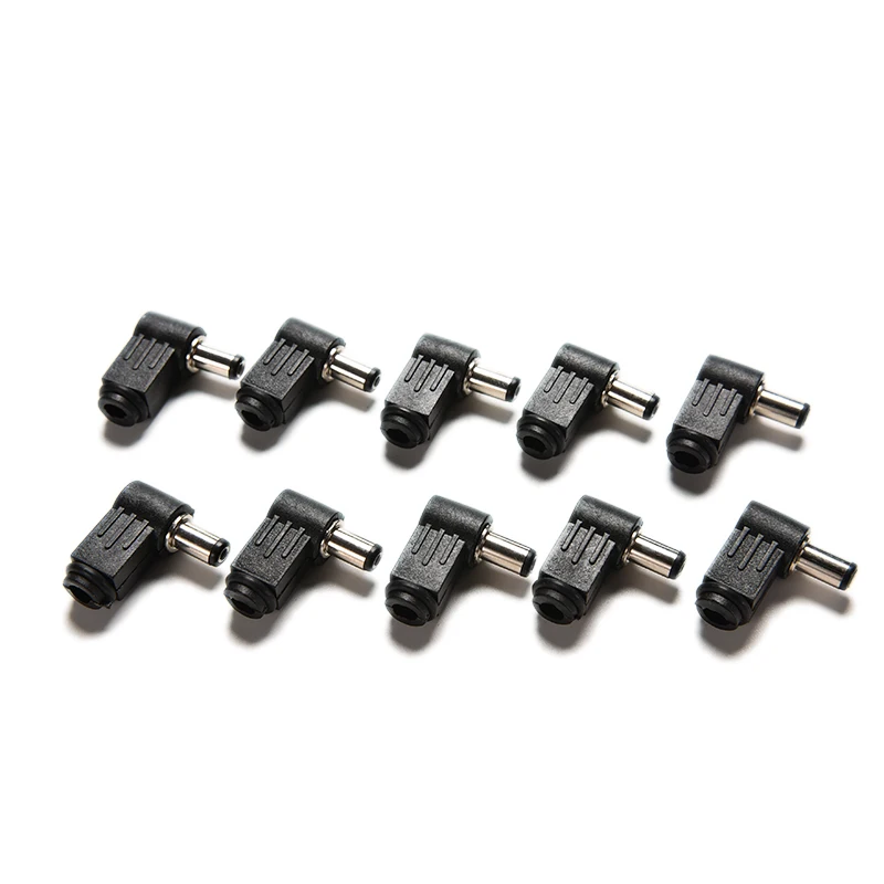 10pcs Right Angle 2.1x5.5mm 2.1mm DC Power Male Plug Soldering Connector Black