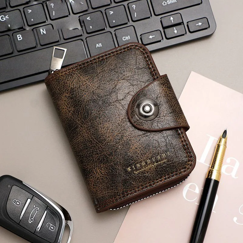 

New Oil Wax Leather Men's Wallet Retro Magnetic Buckle Organ card bag Large capacity card sleeve certificate clip coin wallet