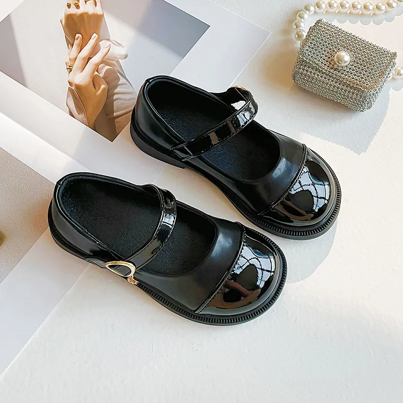 

Children Leather Shoes Fashion Patent Leather Girl's Flat Shoes Black White Vintage School Toddler Kids Princess Mary Janes Shoe