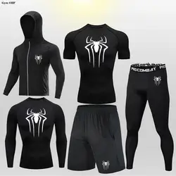 Spider męski Fitness wysokiej jakości strój sportowy do biegania na siłownię MMA Rashguard kompresyjne oddychające rajstopy zestawy szortów mężczyźni boks