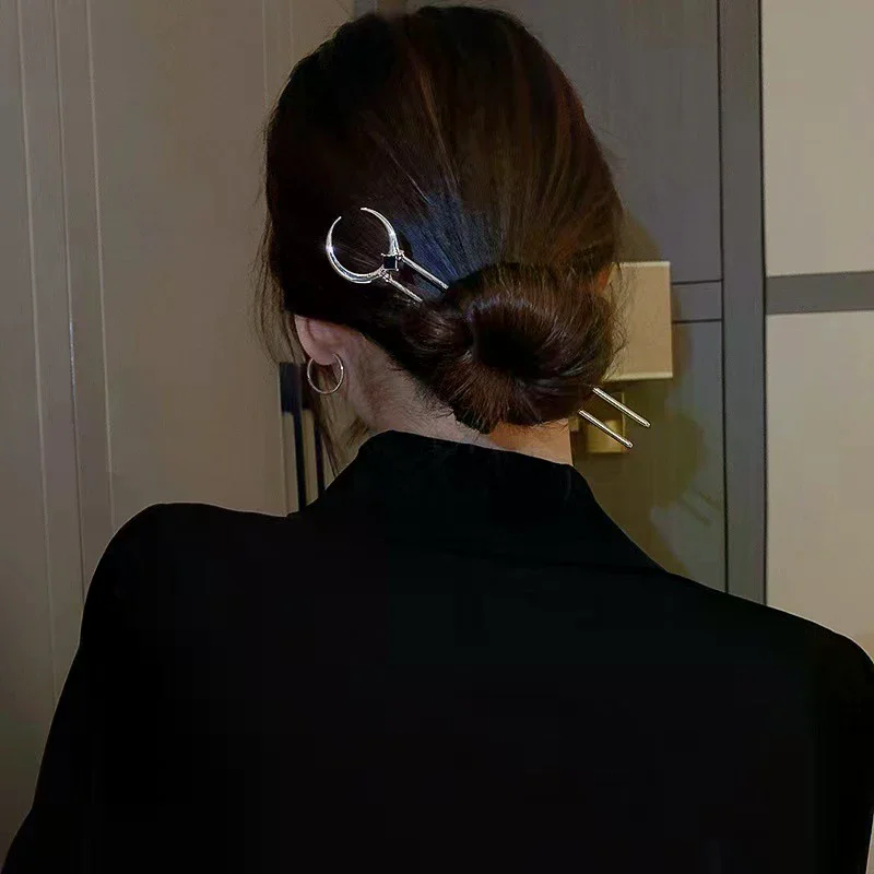 Crescent Moon Hair Sticks for Women Simple Chinese U-Shape Hairpins Disk Hairsticks Headdress Fashion Hair Accessories Vintage