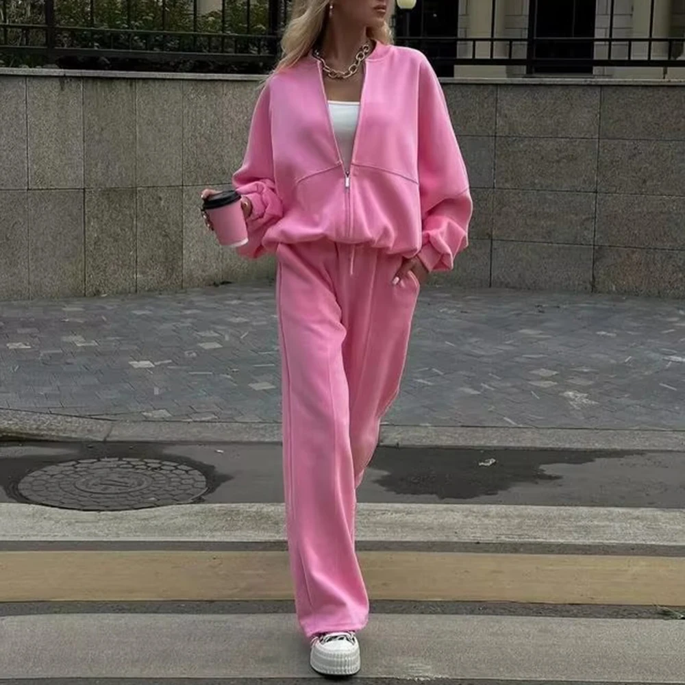 Traje de suéter informal de otoño para mujer, conjunto de dos piezas con cremallera, diseño de estación independiente para moda de Europa y Estados Unidos