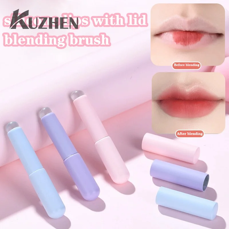 

Silicone Lip Brush With Cover Angled Concealer Brush Like Fingertips Soft Lipstick Makeup Brushes Round Head No Broken