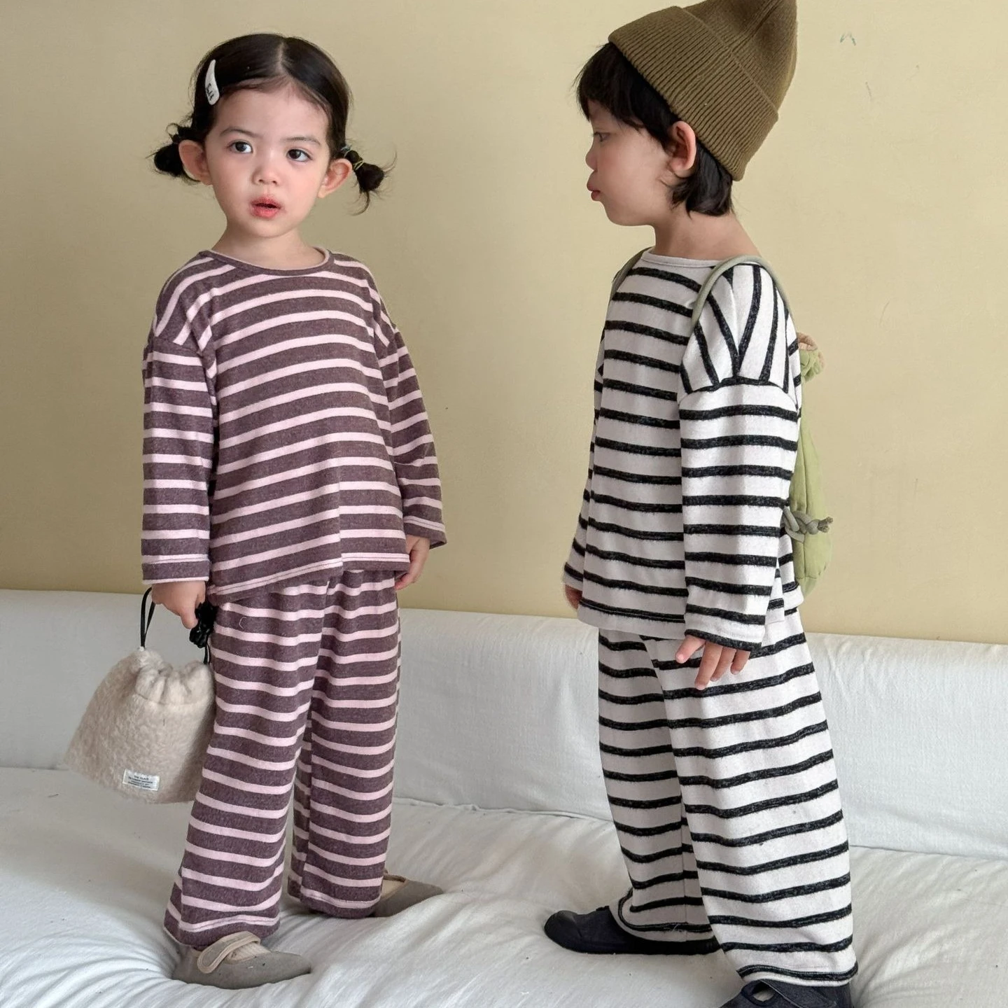 Boys' Suit 2026 Spring and Autumn New Children's Wear Korean Style Boys and Girls Pure Loose Striped Home Clothes Two Sets