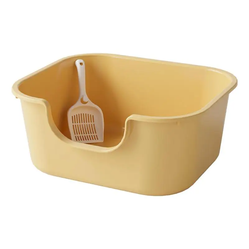 Bac à litière pour chat, bac à litière pour chat à côtés hauts, facile à nettoyer, réutilisable, plateau à litière pour animaux de compagnie à ouverture supérieure, forme en U, devant abaissé,