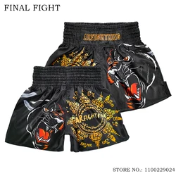 Muay Thai Shorts Tiger Sublimated Boxing Shorts Men Women Teenagers Fast Dry Gym Grappling Fight Kickboxing Training Pants Black