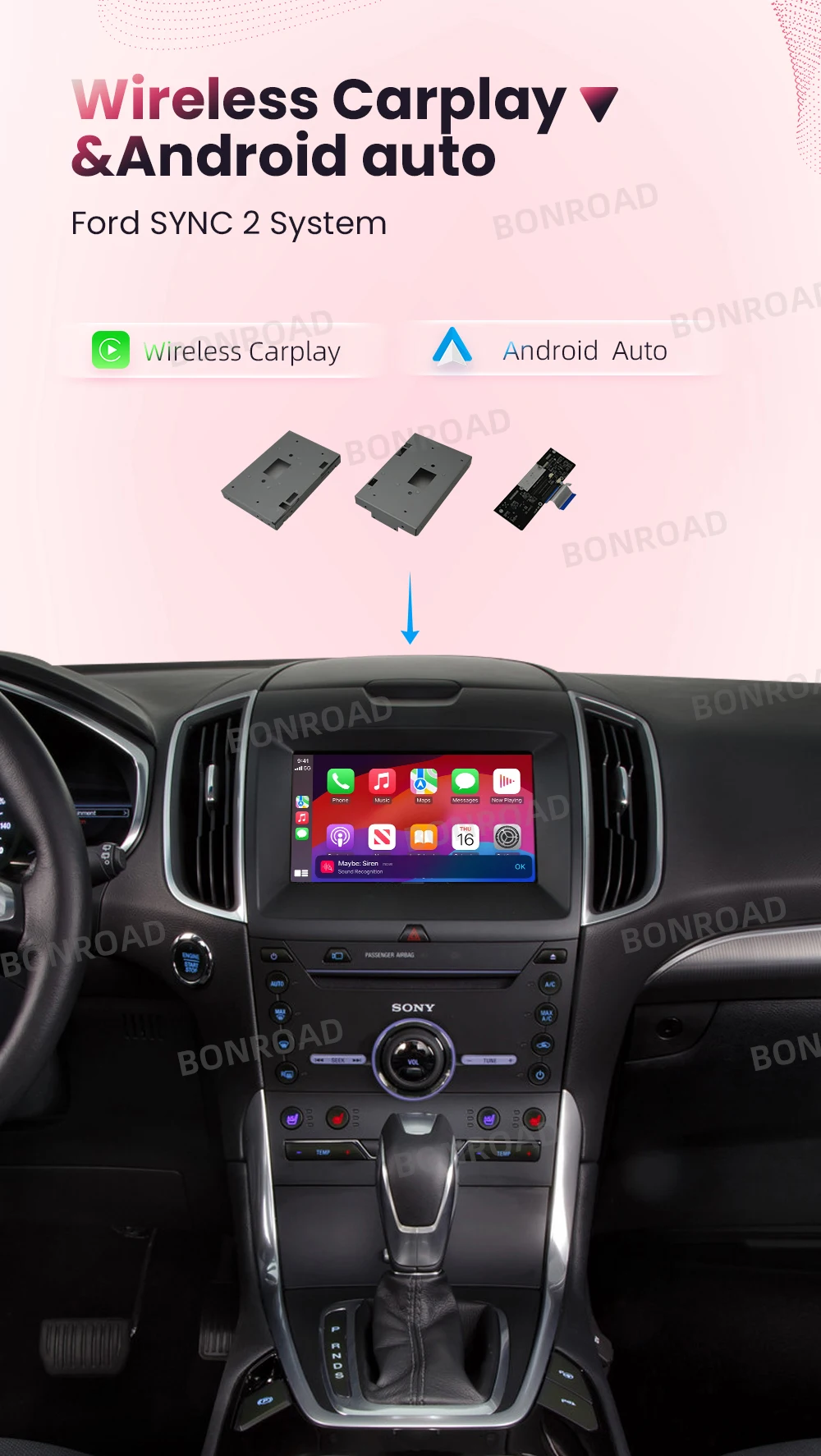 BONROAD Drahtlose CarPlay Android Auto Interface Modul Für Ford Edge Taurus F-150 Explorer Escape 2013-2016 Bluetooth Adapter – Detail 1