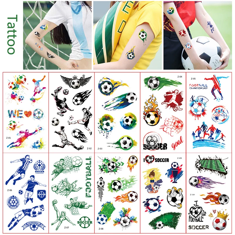 10Pcs Soccer Ball Football Themed Decoration Waterproof Tattoo Sticker for Kids Birthday Party Favors Goodie Bag Pinata Fillers