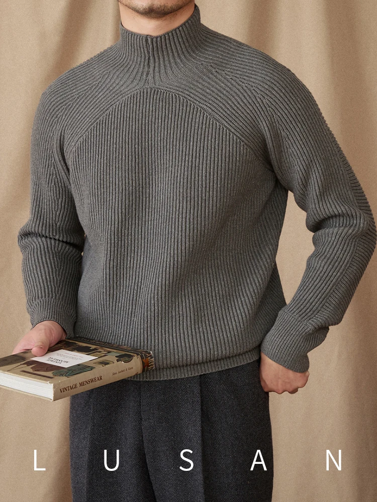 Designer Niche Half High Collar Relaxed Casual Knitted Sweater Small Capital Fashion Long Sleeve Pullover Sweater for Men