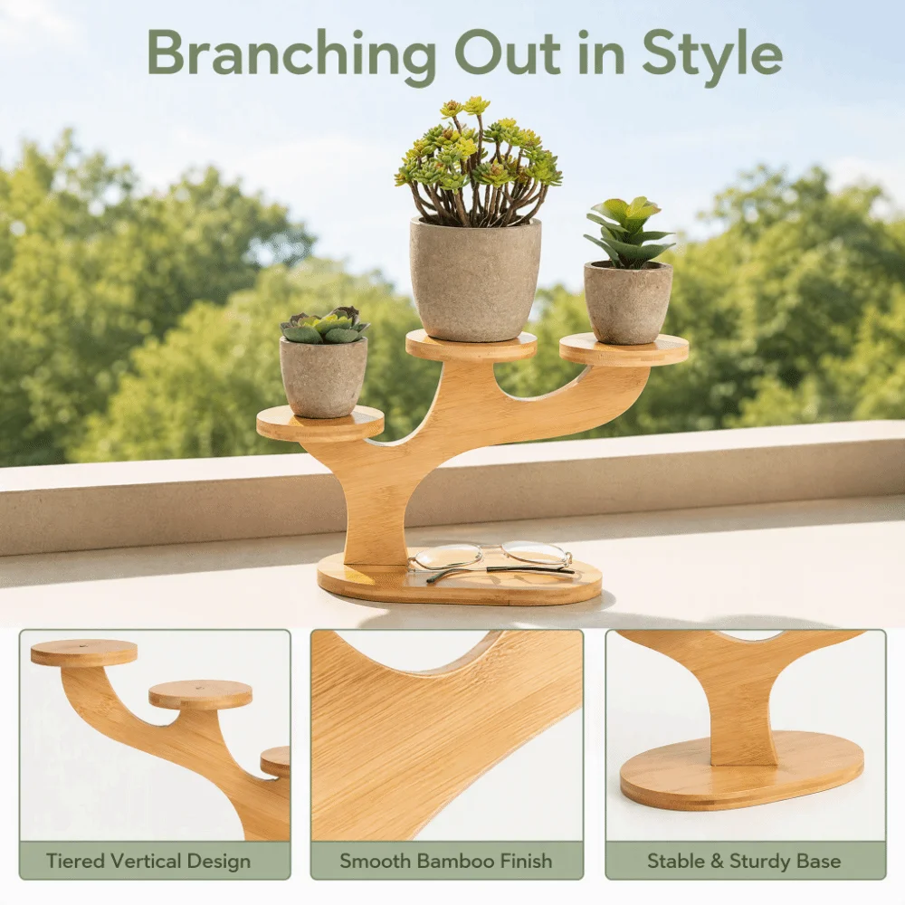 8.66x7.68in Desktop Plant Stand Tree‑shaped Frame Tabletop Placement Tiered Table Shelf 3‑tier Design Stable Base