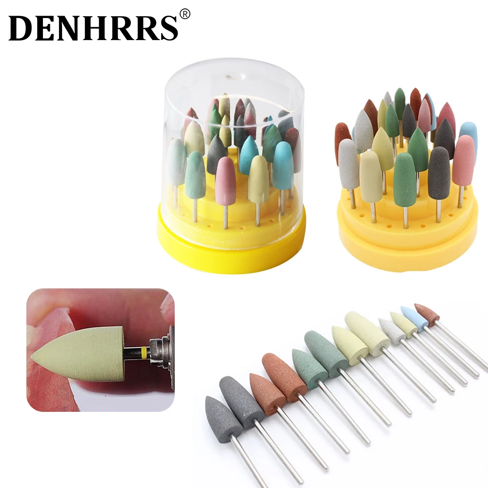 

28 шт., комплект шлифовальных головок для полировки зубов из силиконовой резины с пластиковой коробкой для размещения зубов, материал для полировки зубов для низкоскоростного наконечника