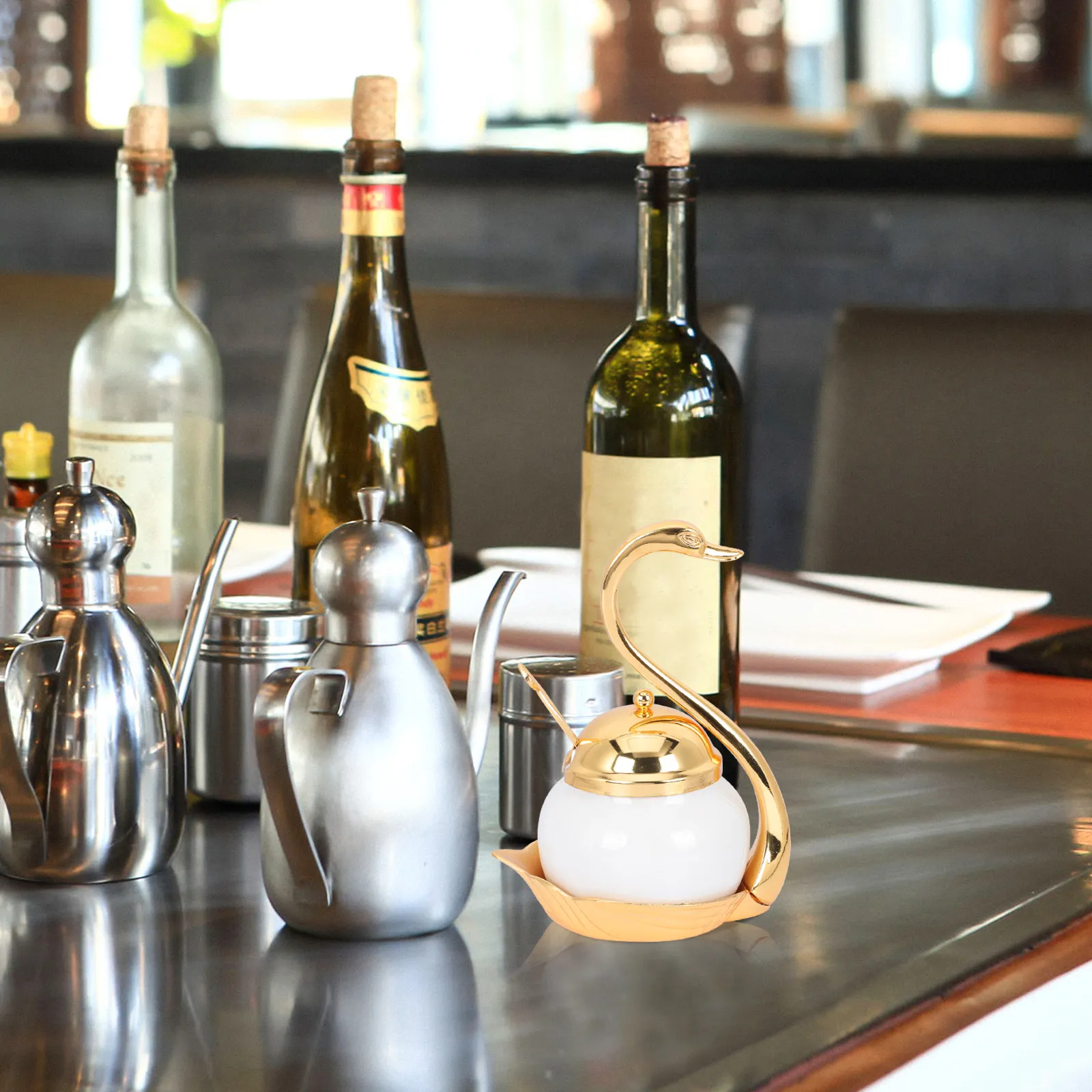 

Набор из 1 предмета: Премиальная сахарница из алюминиевого сплава с ложкой, в европейском стиле, для дома, ресторана, кофейни, свадебный подарок