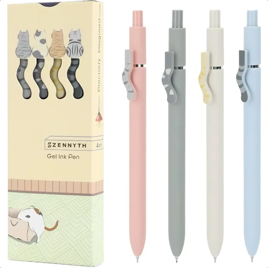 

Cute Cat Pens 4 Pcs 0.5mm Quick Dry Black Ink Gel Pens Fine Point Smooth Writing Pens Cat Lover Gifts for Women Men