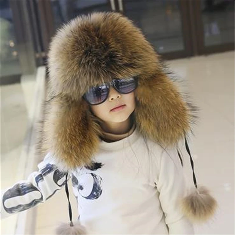 

Fox Fur Hats for Boys and Girls Thick Mink Fur Caps Warm Pelaje Bombers Hats High Imitation Hat Street Ear Protection Cap Winter