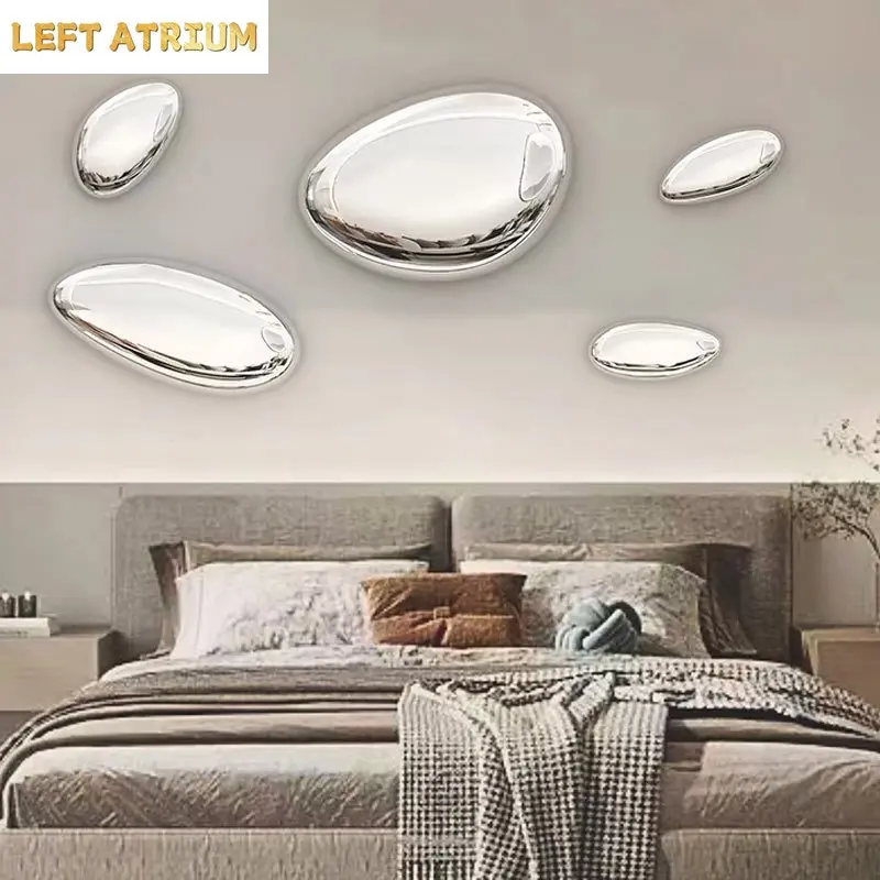 Modern Hotel Light Luxury Pendant Imitation Stainless Steel Goose Egg Stone Wall Decor Creative Water Drop Wall Decor Pendant