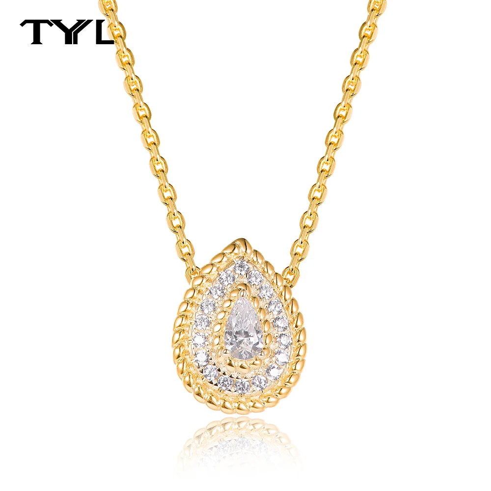 

TYYL Trendy Water Drop CZ Zircon Pendant Necklaces Sparkling Teardrop Zirconia Crystal Wedding Jewelry for Women Clavicle Chain