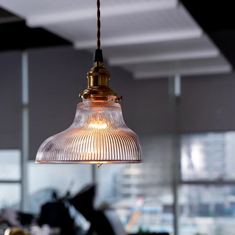 Striped glass chandelier, vintage glass lampshade