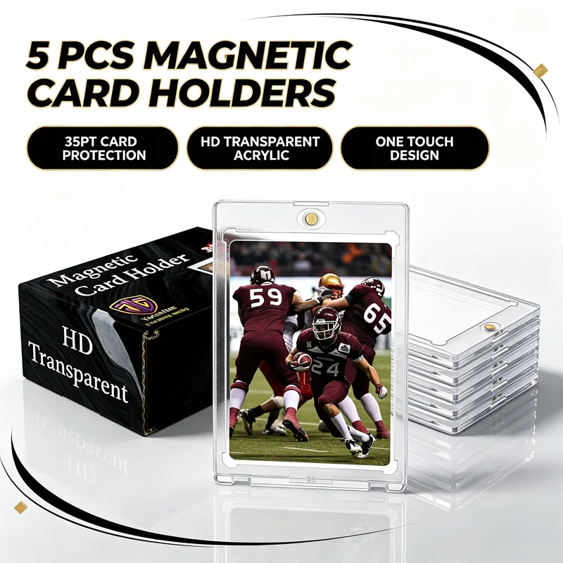 5PCS 35PT Magnetic Card Holders HD Transparent One Touch Acrylic Card Blocks Durable Display Cases for Trading/Sports/TCG Cards