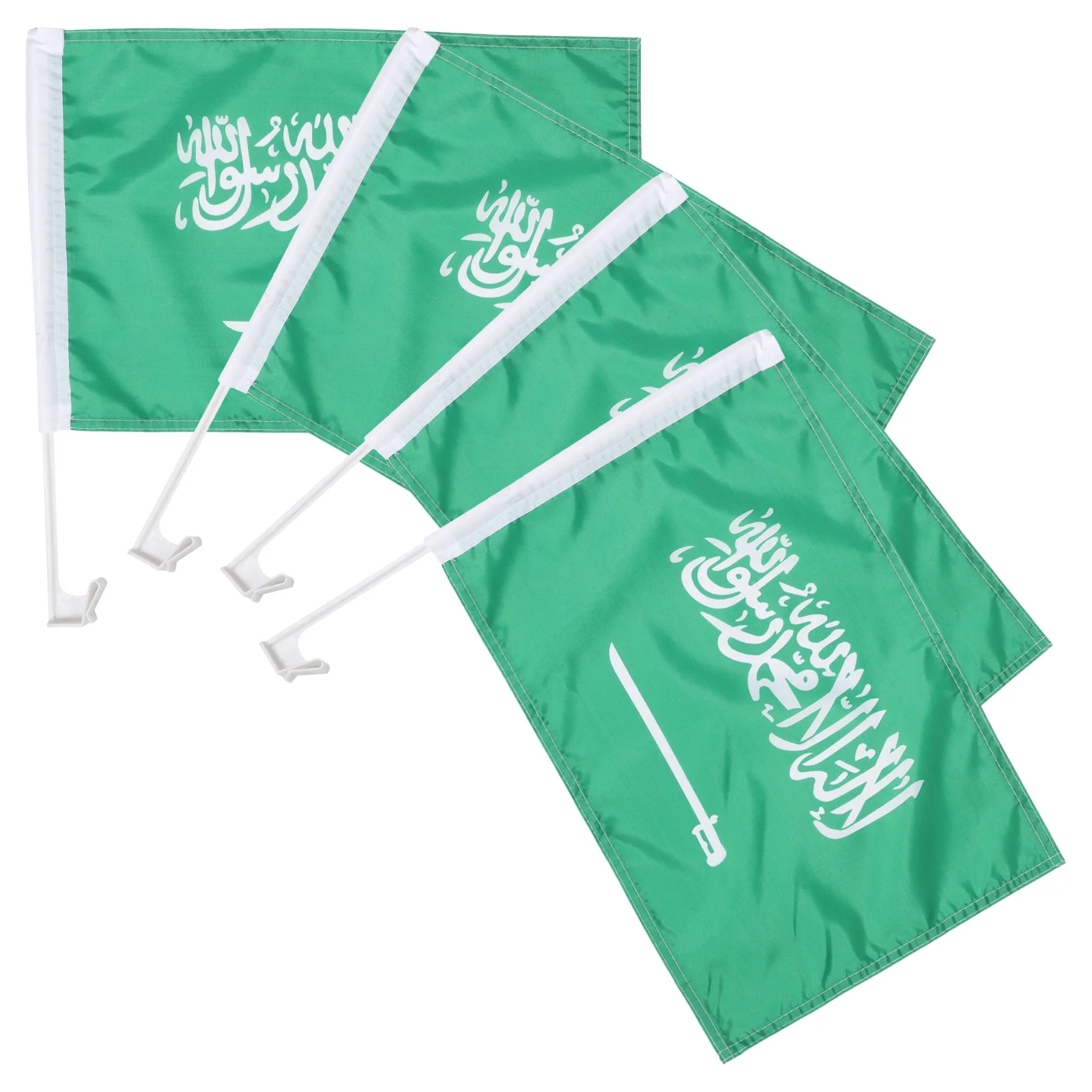 

4Pcs Saudi Arabia Car Flags National Polyester Banner Dark Green Auto Window Clip Pole Flag Saudi National Day Decorations