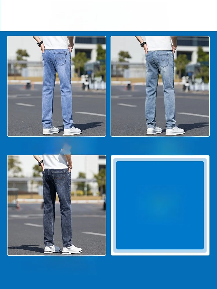 Celana Jeans Denim Amerika Retro Celana Panjang Lurus Ramping Pria Celana Pria Elastis Kasual Baru Musim Semi Musim Panas Faion Urban Sle