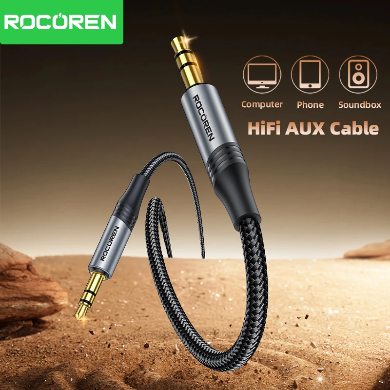 Rocoren 3.5 mm Jack Male to Male Aux Cable Nylon Braided 3.5mm Audio Cord Cable For Headphones Car Computer TV Soundbox Tablets
