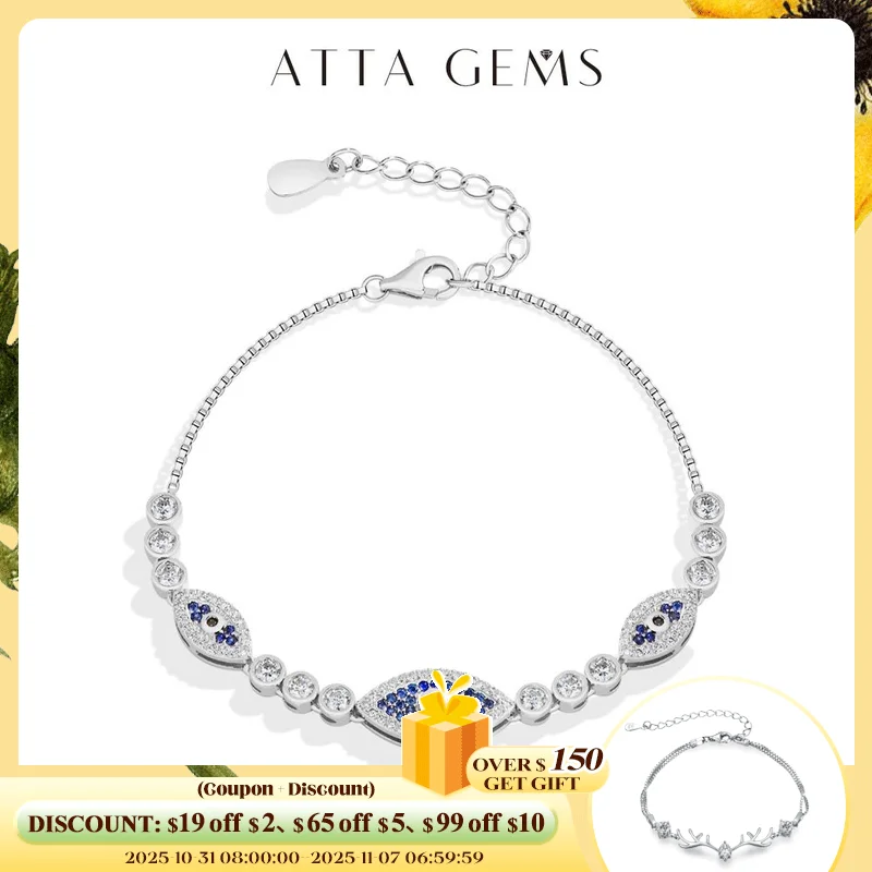 

ATTAGEMS Charm Evil Eye Bracelet s925 Sterling Silver Laboratory Sapphire Adjustable Bracelets For Women Party Gift Fine Jewelry