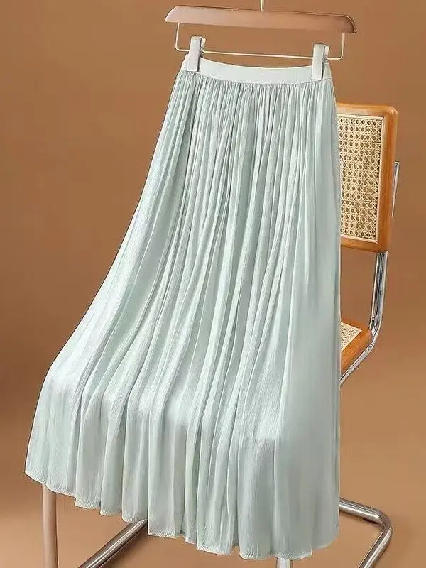 

Glossy Chiffon Skirt with Elastic Waist Mid-Length A-Line Street Sle Women's Faion Polyester Fabric Stand Fit Summer