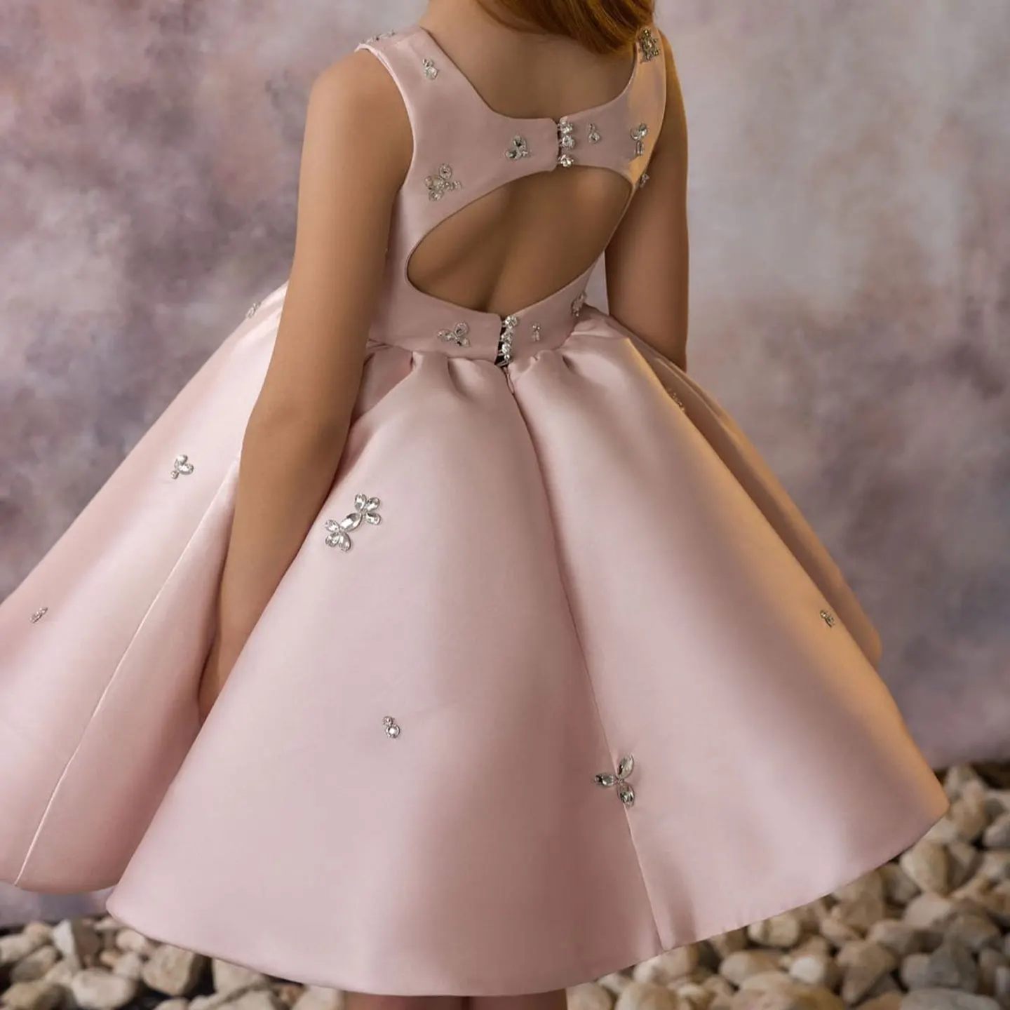 Jill Wish-Robe en Satin Rose Élégante pour Fille, Tenue avec Perles, Col Carré, Longueur aux Genoux, pour ixde Mariage, d'Anniversaire, de Vacances, 2025