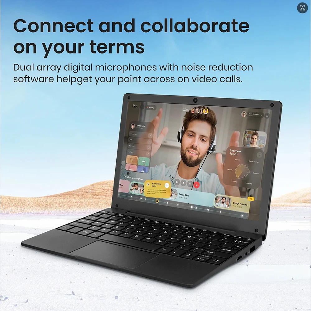 Ordinateur portable 10,1 pouces Windows 11 OS préinstallé Quad Core 8 Go + 128 Go Netbook HDMI Webcam Bureau (Noir)