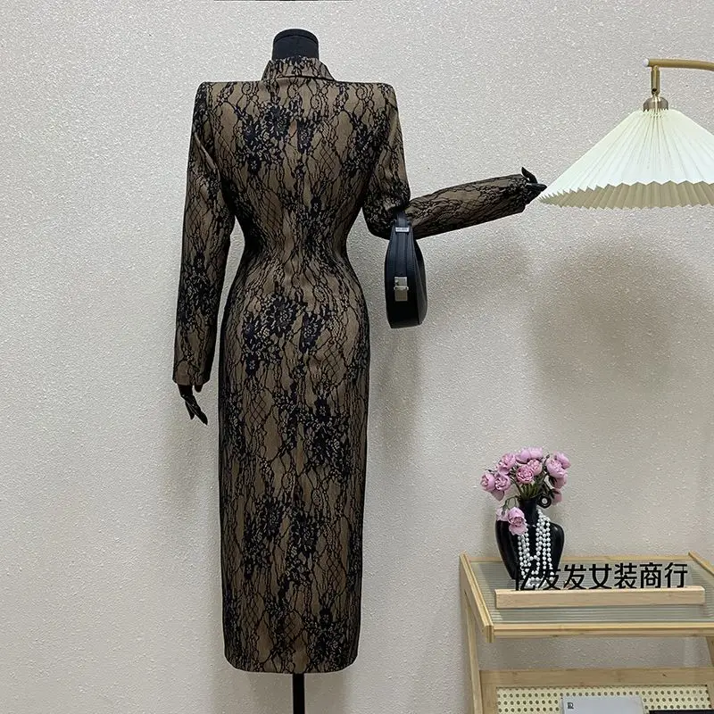 الفاخرة عالية الجودة سليم خندق معطف المرأة سترة واقية طويلة تصميم الراقية مكتب سترة حريمي بأكمام طويلة معطف واقٍ من المطر #3