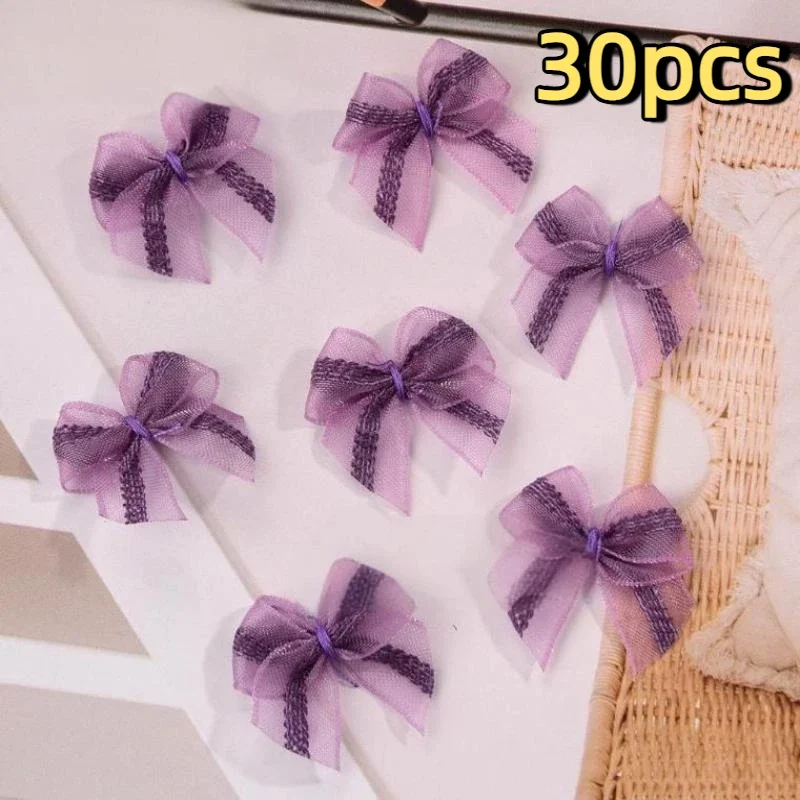 30pcs Mesh Ribbon Bows Mutilcolor Lace Mini Bowknot Satin Ribbon Bow Flower For DIY Craft Decoration Accessories