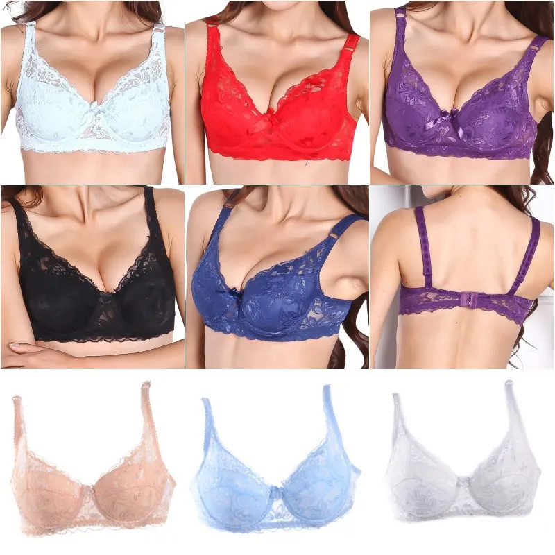 Reggiseno push up da donna sexy con ferretto, reggiseno in pizzo da 5/8 tazze 32/34/36/38/40