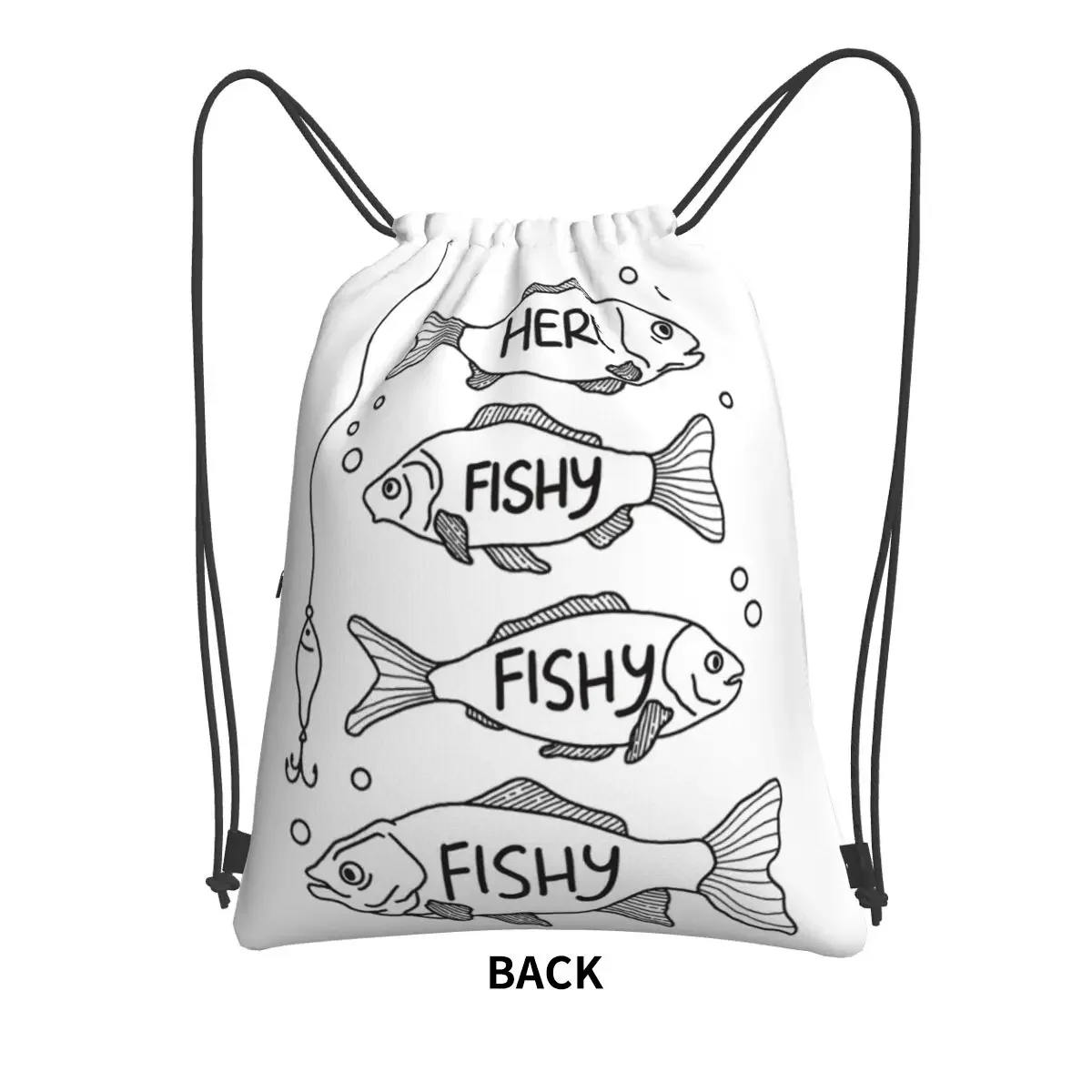 Here Fishy Fishy Fishy Portable Backpacks Drawstring Bag Casual Drawstring Bundle Pocket Book Bags For Travel Sport Man Woman