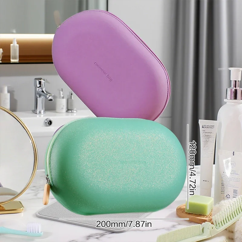 Large Capacity Silicone Cosmetic Bag Waterproof Travel Storage Dust-proof Zipper Coin Purse Space Saving Cosmetic Case