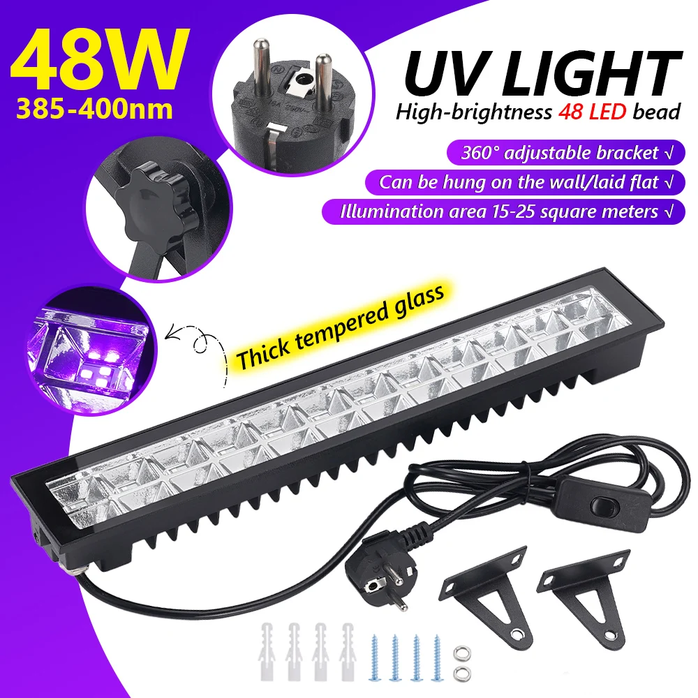 48 LED UV Black Light Aluminum IP66 Waterproof 385~400nm 120 Degree Lamp for Outdoor Halloween Fluorescent Wall Landscape Decor