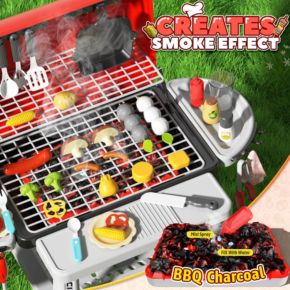 Conjunto de Parrilla BBQ de Juguete WizKidz para Niños - Juego Interactivo de Cocina al Aire Libre para Niños y Niñas, Accesorios de Cocina para Jugar.