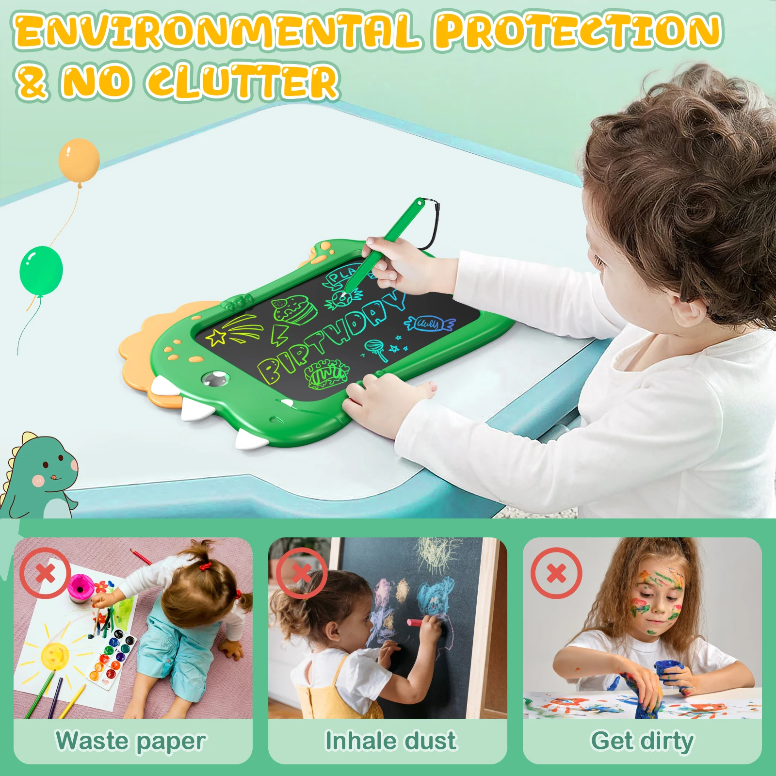 Tableta de escritura LCD para niños, juguetes para niños pequeños, niños y niñas de más de 3 años, tablero de garabatos para niños de 8,5 pulgadas, juguetes de dinosaurios, tableta de dibujo