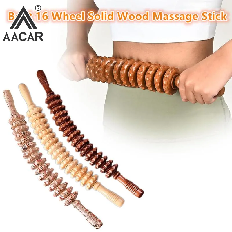 Body Fascia Massager Anti-slip Handle Wood Grooved Gear Arms Legs Thighs Buttocks Smooth Roller Massager For Back Relaxation