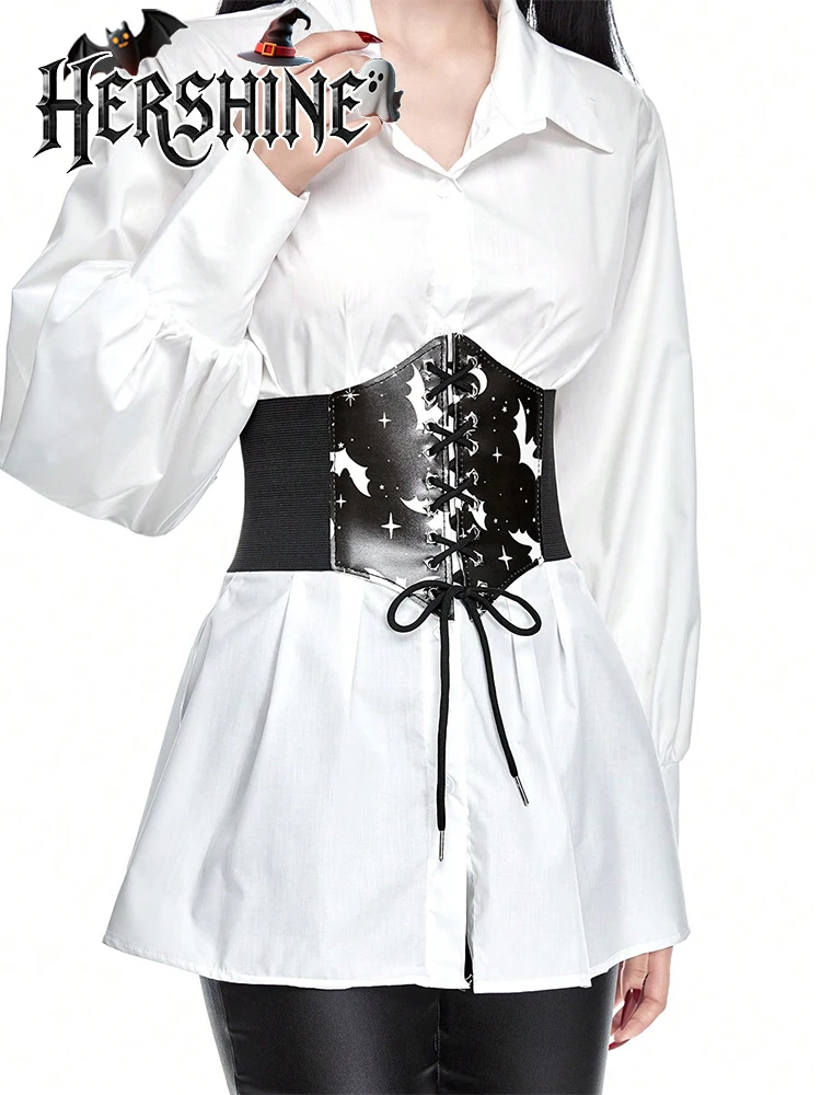 قطعة واحدة من حزام الخصر النسائي المطبوع باللون الأسود مع زخرفة عين الخماسي Y2K على الطراز القوطي الداكن للوصول الأساسي للهالوين