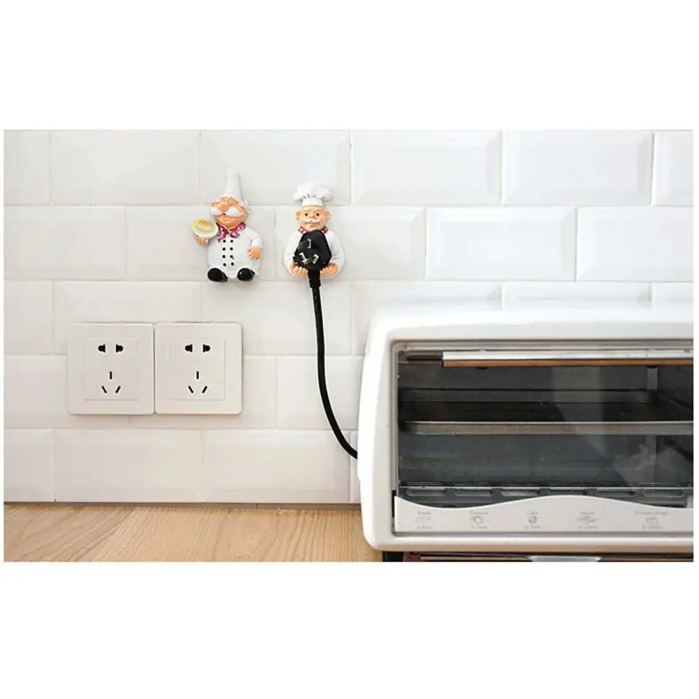 

2Pcs Power Plug Hook Cartoon Chef Resin Adhesive Wall Organizer Kitchen Home Decor Holder for Cables Hats Bags