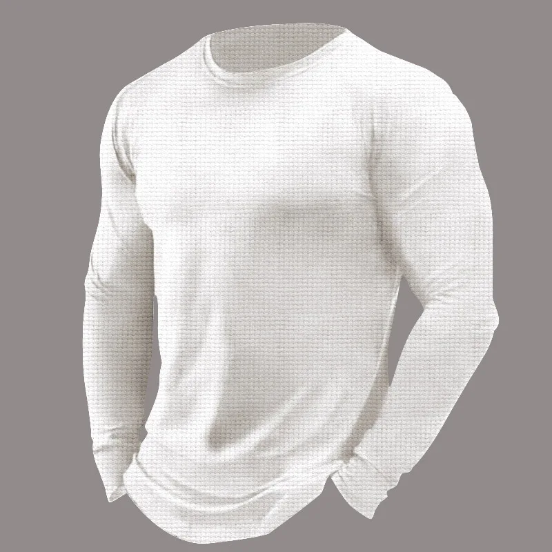 Autumn Spring Leisure Sports Training Running Cotton T-Shirt Top T-Shirt Fashion Clothing Long Sleeve White Waffle Men T-Shirt