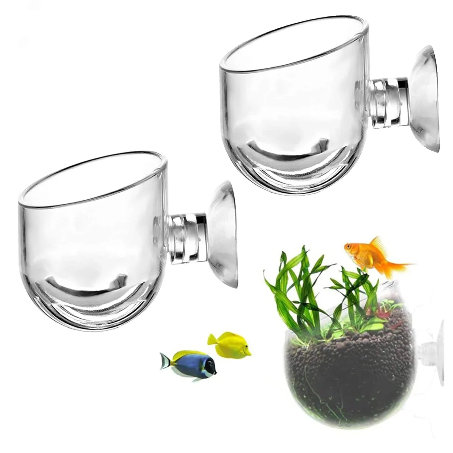 Aquarium Decoration Plant Cup Pot Acrylic Waterweed Cup with Suction Holder Mini Gardening Vase Red Worm Feeder For Fish Tank