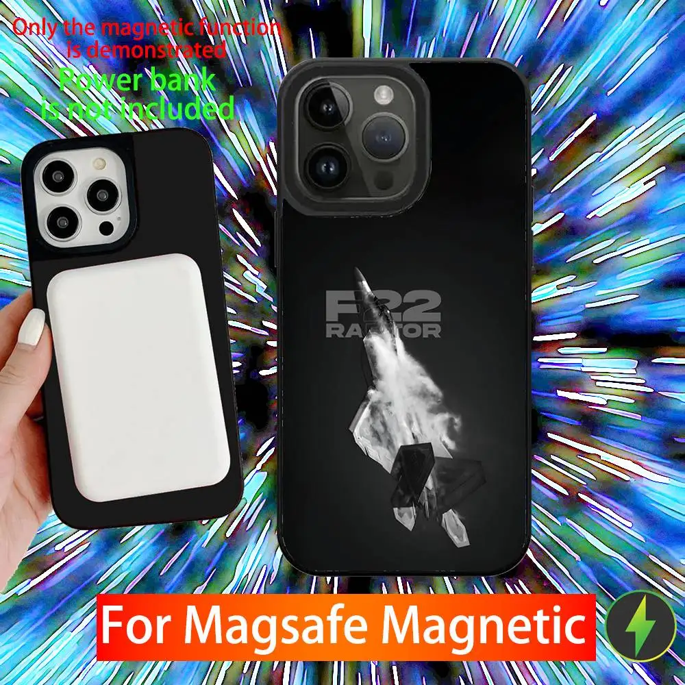 Funda de teléfono Fighter Plane F-22 Raptor para iPhone 16,15,14,13,12,11,Pro,Max,Plus,Mini,SE, nueva carga inalámbrica magnética Magsafe