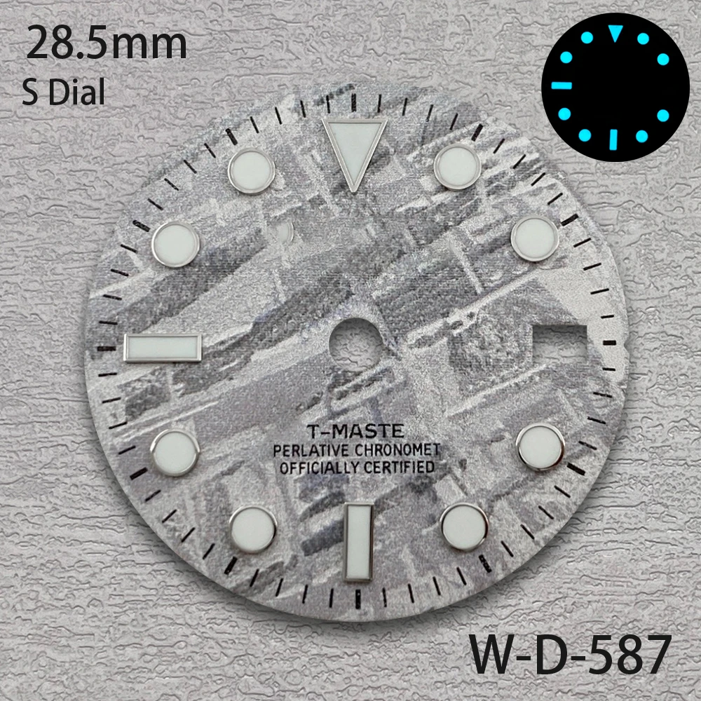 28.5mm S Logo Dial GMT Meteorite Dial Fit NH34 Movement Ice Blue Luminous Watch Modification Accessories